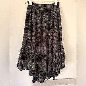 Free People Polka Dot Tiered Midi Skirt Black White Boho Elastic Waist XS